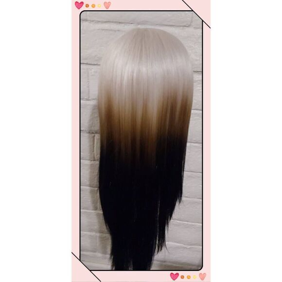 NEW~Ombre Blonde to Black 24" Straight Multi-Fiber Blend Wig~Gorgeous~ - Picture 3 of 6